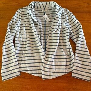 Lou & Grey NWT Striped Cardigan Pockets White Gray Soft Cotton Long Sleeve Large